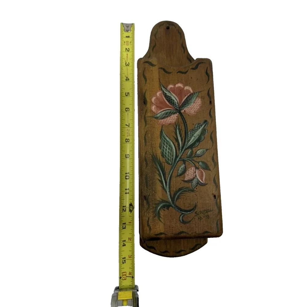 Habersham Plantation Wood Wall Pocket‎ 1978 Brown Good Folk Art Floral Box